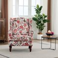 thumbnail image 2 of S-HOME Comfy Upholstered Floral Accent Chair in Yellow with Retro Wood Legs for Living Room, Bedroom & Office Use, 
Bean paste red, 2 of 15