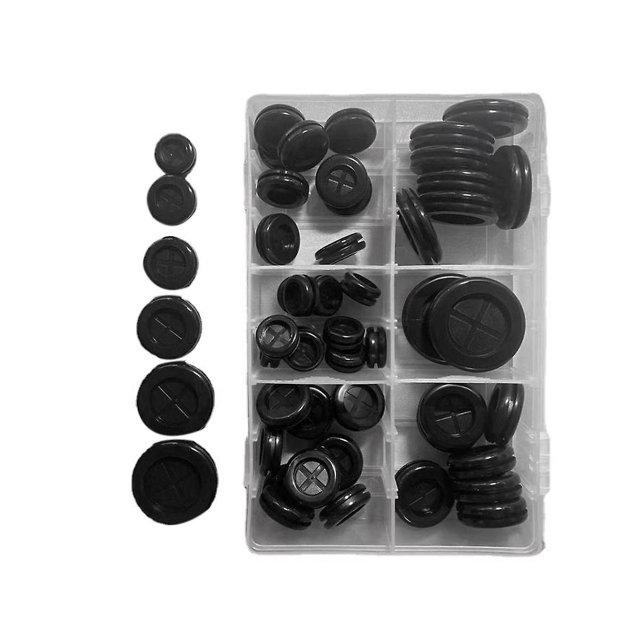 Kit de 52 piezas de ojales de goma redondos negros, tapón de orificio de goma de dos lados para proteger cables para enchufe de cable
