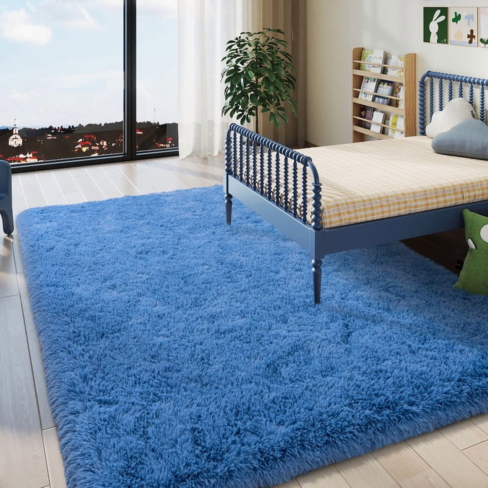 area rugs 8x10ft Large Fluffy Rugs for Bedroom, Non-Slip Stickers Soft Carpet Shag Kids Room Rug, Non-Slip Fuzzy Rugs Indoor Haze Blue Father's Day Gifts Decora