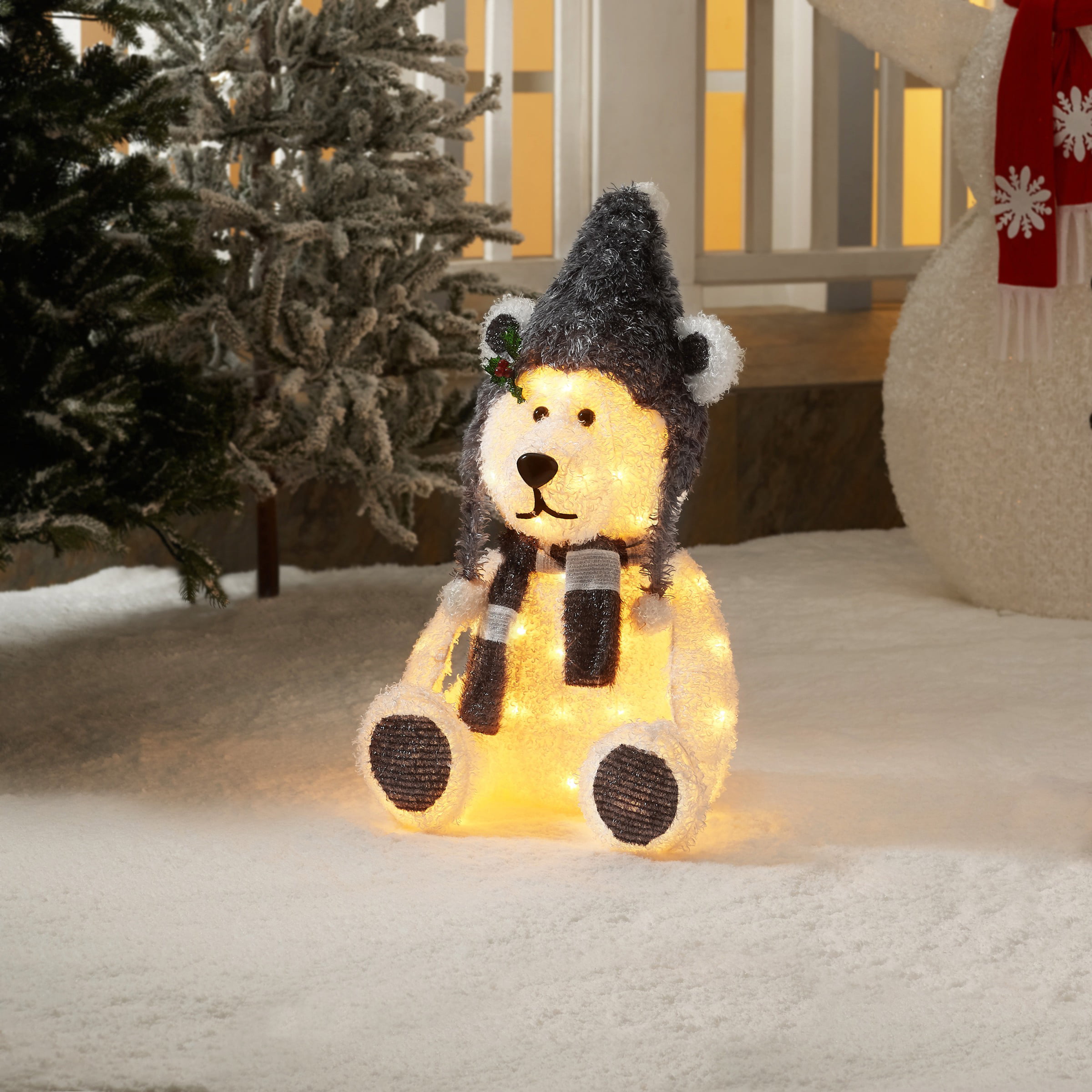 32-Inch Light Up Fluffy Bear Large Snow Indoor Outdoor Christmas Decor ...