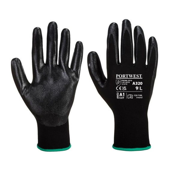 Portwest A320 Nitrile Foam Work Gloves Dexti-Grip Gloves Black, Large