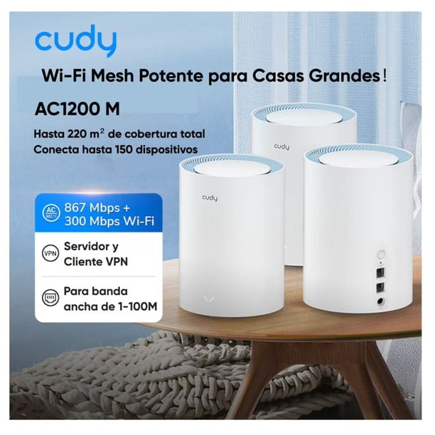 Sistema Mesh Wifi 5 Cudy M1200 3- Pack Doble Banda Ac1200 Cobertura Estable Fácil Instalación Ideal Para Hogares Con Muchas Habitaciones Control Por App Y Soporte Mesh