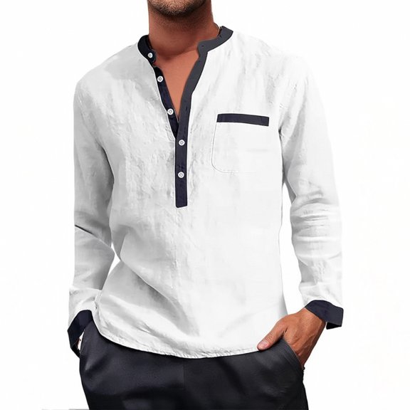 Men's Fashion Casual Solid Color Polyester Collar Shirt, Lightweight, Stretchy, with Contrasting Prints, Multiple Sizes