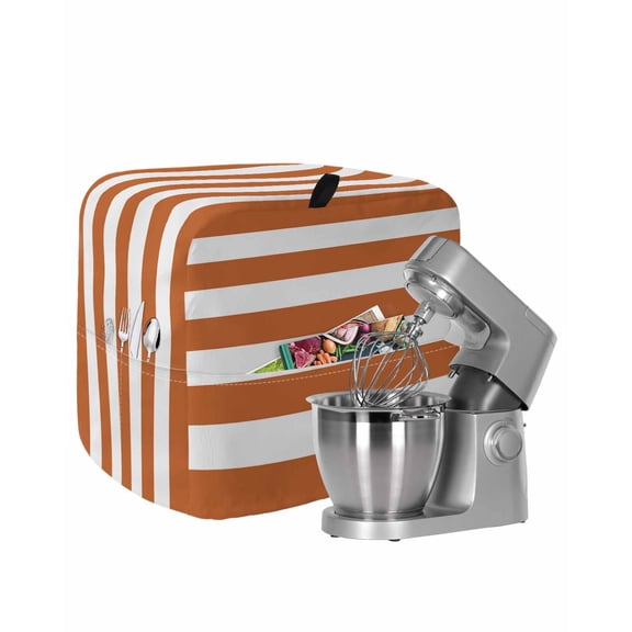 Orange Stripes Stand Mixer Dust Cover with Storage Pocket & Handles, Simple Orange White Texture Fits All Tilt Head & Bowl Lift Kitchen Appliance Cover Organizer Bag Accessories, 4.5-5 Quart