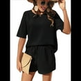 thumbnail image 3 of Conjunto de Pijama para Mujer, Conjunto de Dos Piezas de Punto Gofre, Chándal con Bolsillos, Talla S, Color Negro, 3 of 9