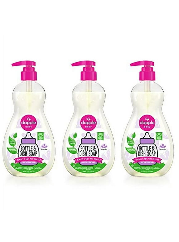 Dapple Baby, Bottle and Dish Soap Dish Liquid Plant Based Hypoallergenic 1 Pump Included, Packaging May Vary, Lavender, 16.9 Fl Oz (Pack of 3)