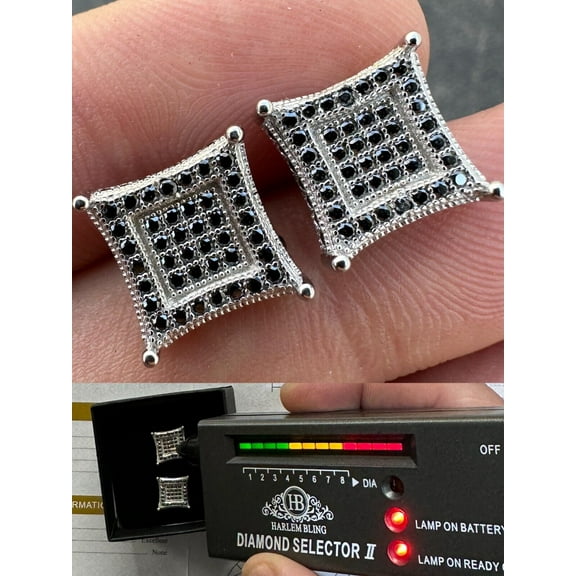 Real Black MOISSANITE 925 Silver Square Kite Earrings Hip Hop 10mm Passes Tester