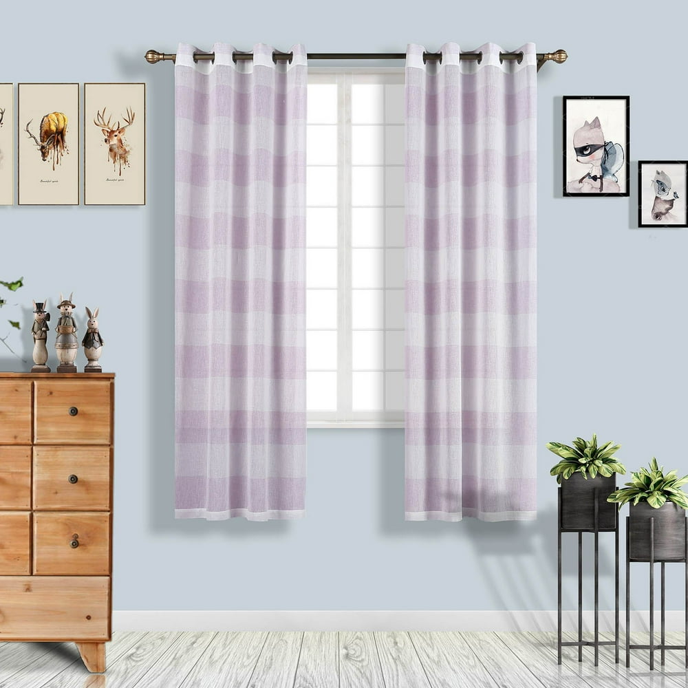 Efavormart 2 Panels White/Lavender Faux Linen Woven Sheer Window