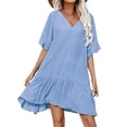 thumbnail image 1 of Vestido playero de manga corta, vestido con cuello en V para mujer, traje de baño para mujer, vestido playero con cuello en V para mujer, vestido playero sin costuras, 1 of 2