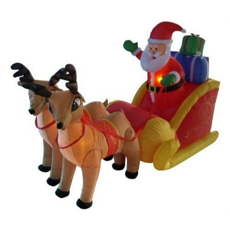 4 Airblown Inflatable Santa Sleigh Reindeer Lighted Christmas