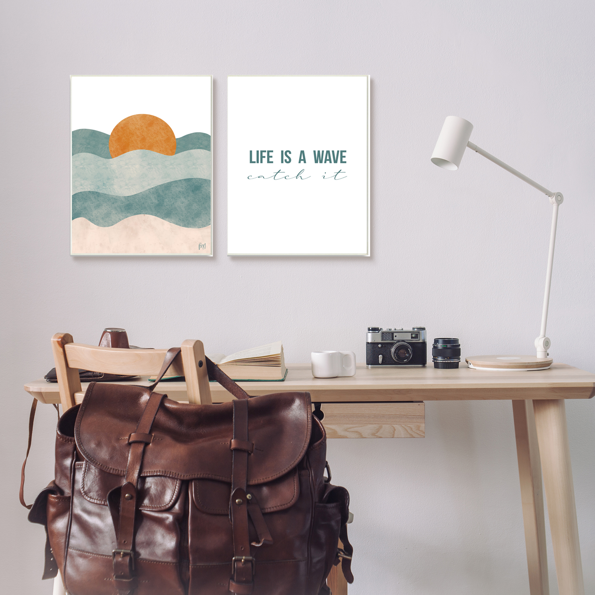 Stupell Indtries Life's A Wave Phrase Abstract Summer Sunrise Beach,13 x 19,Design by Birch&Ink