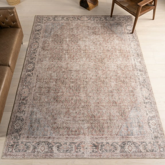Nuloom Hillstone Collection Traditional Vintage Medallion Area Rug, 6' 7" x 9', Cataleya Beige