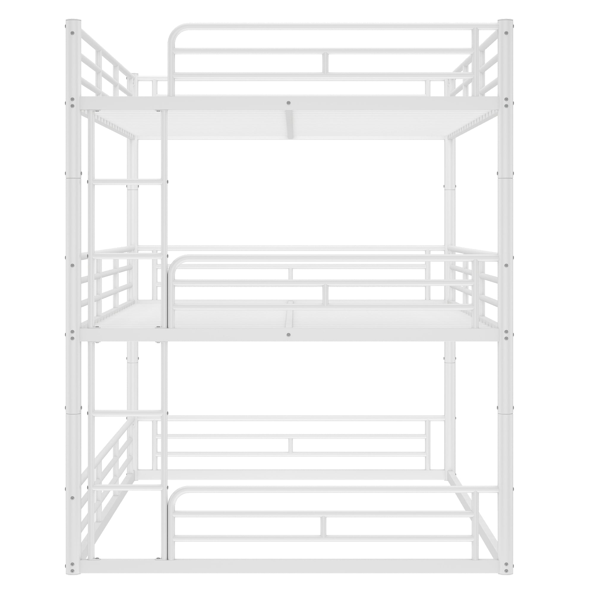 Leumius Queen over Queen over Queen Bunk Bed,Metal Triple Bunk Bed for 3 Kids/Teens,Heavy Duty Triple Bed with Guardrail and Ladder,Separates Into 3 Queen Beds,White