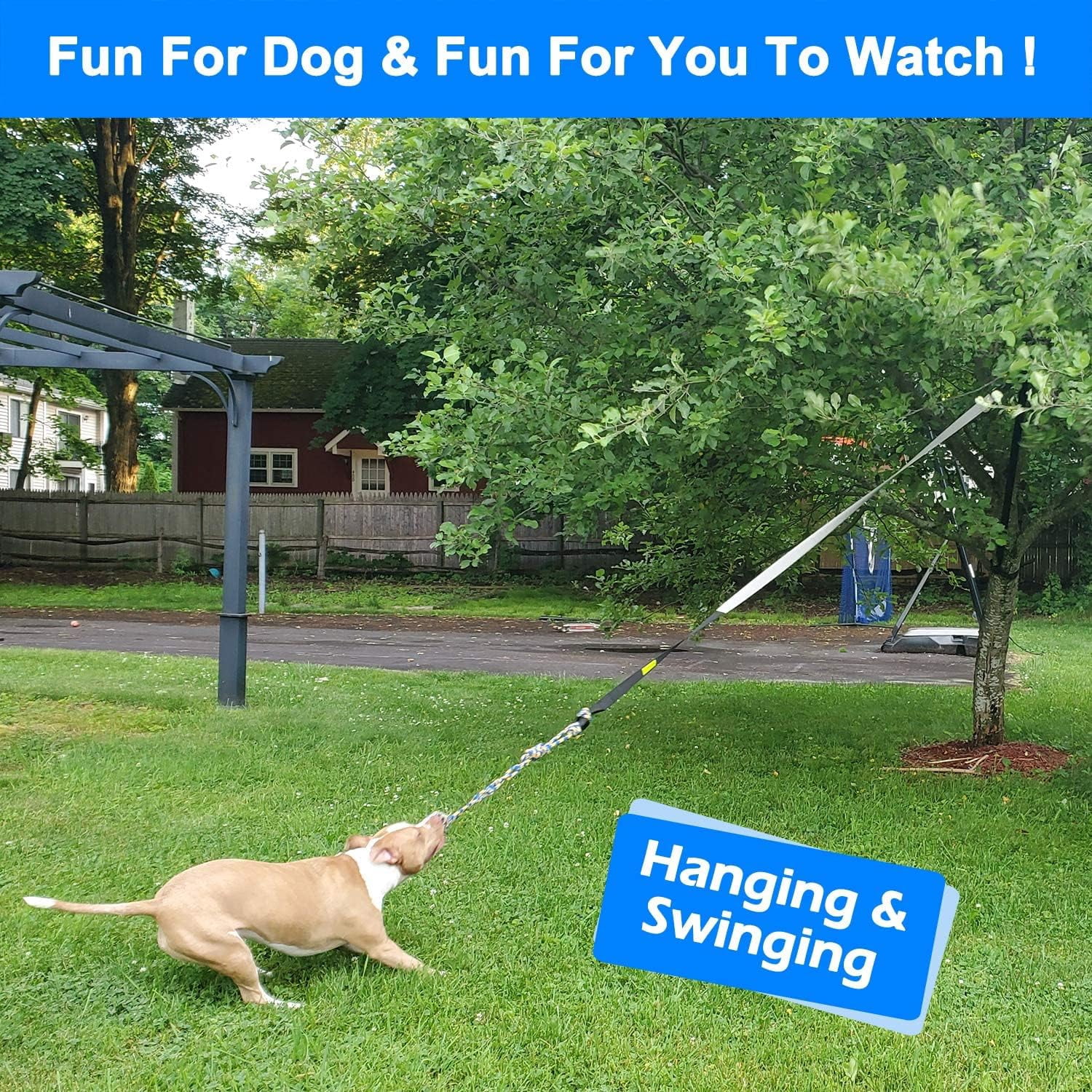 Outdoor Bungee Tug Toy，Dog Toy Hanging from Tree for Small to Large Dogs, Interactive Exercise Play Cord & Tether with Chew Rope Toy (Black)
