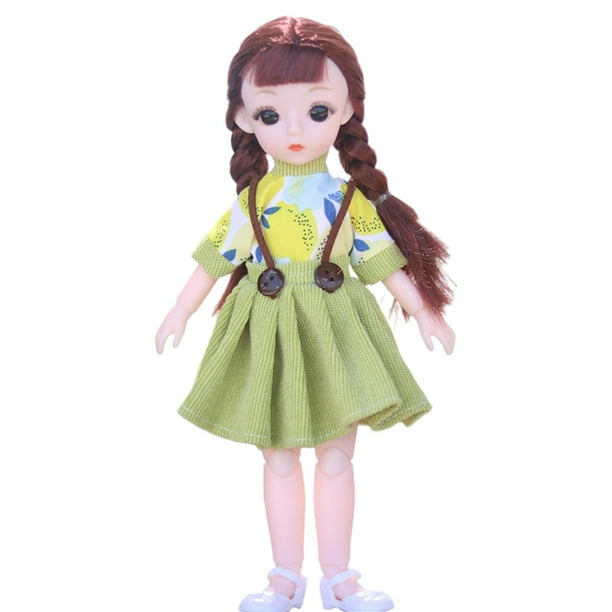 Adorable muñeca BJD de 23 cm con vestido y zapatos, vestido de 6 puntos, ropa hecha a mano. Verde