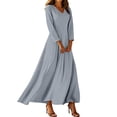thumbnail image 2 of Women's Casual Maxi Dress Long Sleeve V Neck Dress Elegant A-Line Long Flowy Dress For Wedding Guest Cocktail Party Formal Gray XXXL, 2 of 6