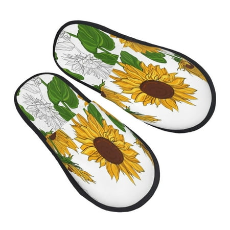 

Bingfone Plump Sunflower And Sketch House Slippers For Women Men With Soft Rubber Sole Slip On For Indoor/Outdoor-Large