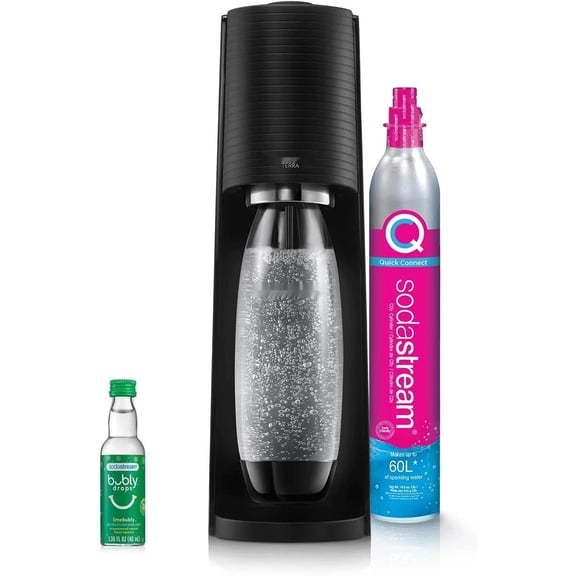 - Terra Soda Streaming Machine - STARTER - Sparkling Water Maker with CO2 & Bubly Drop - Eco-Friendly, No Batteries Needed - Black