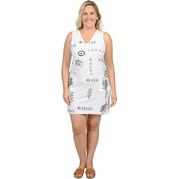INGEAR Women’s Beach Swimsuit Cover Up Short Cotton Shift Dress Sleeveless Tee with Pockets White XL