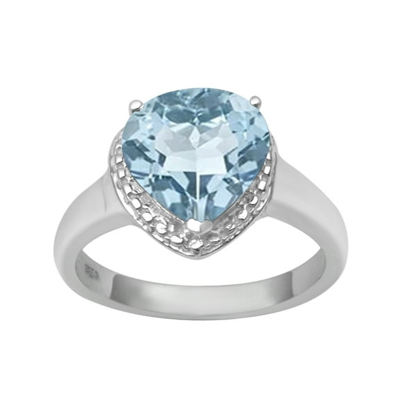 925 Sterling Silver 7MM Heart Shape Blue Topaz Solitaire Valentines Day Gifts Women Love Ring