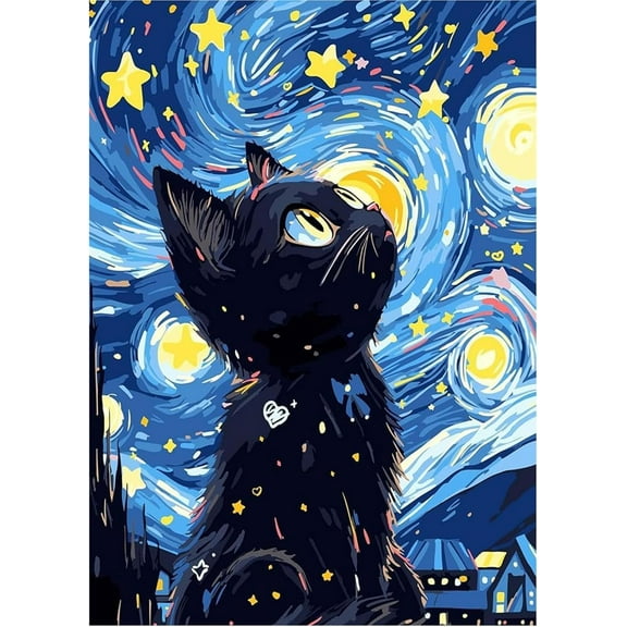 5D DIY Diamond Painting Set "Black Cat" Round Diamond Art Crafts for Adults, Suitable for Wall Decoration, Bedroom and Home Decoration