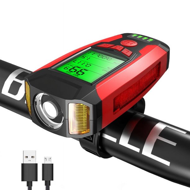Lámpara con medidor de código de inducción de vibración con carga USB, medidor de código de pantalla eléctrica y bocina eléctrica para faros delanteros de bicicleta, lámpara con bocina para montar