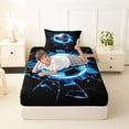 thumbnail image 4 of Castle Fairy Soccer Print Twin Sheets 3pcs, Abstract Grid Bedding, Black Blue White,1 Fitted Sheet, 1 Flat Sheet and 1 Pillowcase, 4 of 6