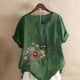 thumbnail image 1 of DTBPRQ - Camisas de lino para mujer, blusa bordada de algodón y lino, manga corta, estilo bohemio mexicano, camiseta informal, 1 of 4