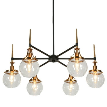27.5" Modern Black and Gold Globe Chandelier with E12 Base and Clear Glass Shades