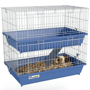 Spaco 2-Tier Guinea Pig Cage, Ferret Cage, Small Animal Cage Indoor with Dish and Bottle, 2 Doors, Deep Bottoms, Ramp, 28", Blue