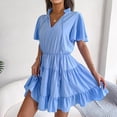 thumbnail image 1 of SMihono Robe d'Été Bohème pour Femmes Grande Taille Mode Robe d'Été Décontractée Slim en Forme de V Manches Courtes Couleur Unie, 1 of 8