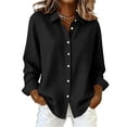 thumbnail image 2 of ClodeEU Women's Plaid Lapel Collar Long Sleeve Button Down Shirt,Casual Loose Blouse Black,Women's Plus L, 2 of 6