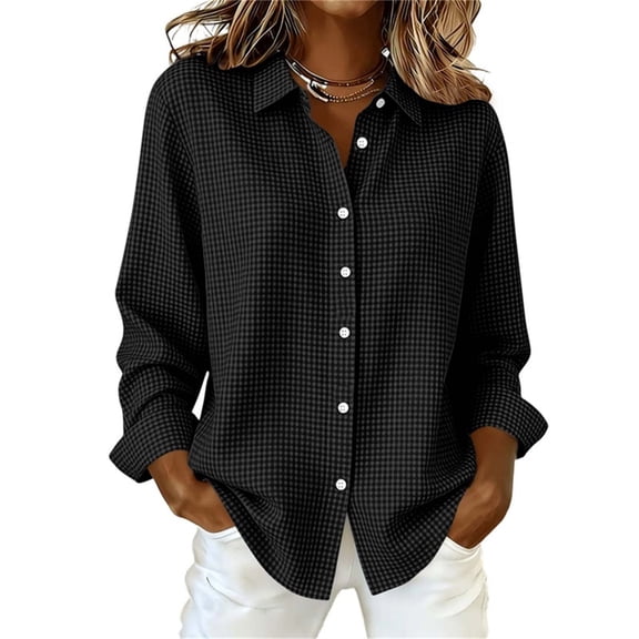 GUACER Gingham Button-Up Shirts for Women Long Sleeve Collared Loose Fit Casual Lightweight Blouses