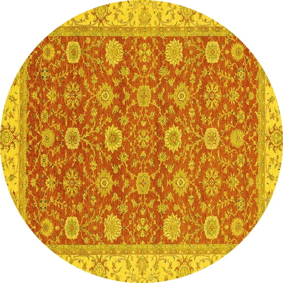 Ahgly Company Indoor Round Oriental Yellow Traditional Area Rugs, 7' Round