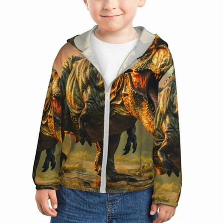 

Lukts Realistic Style Forest Dinosaur Print Children s Long-Sleeved Sun Protection Clothing Hooded Sweatshirts for Boys and Girls Outdoor Sports-5 Years