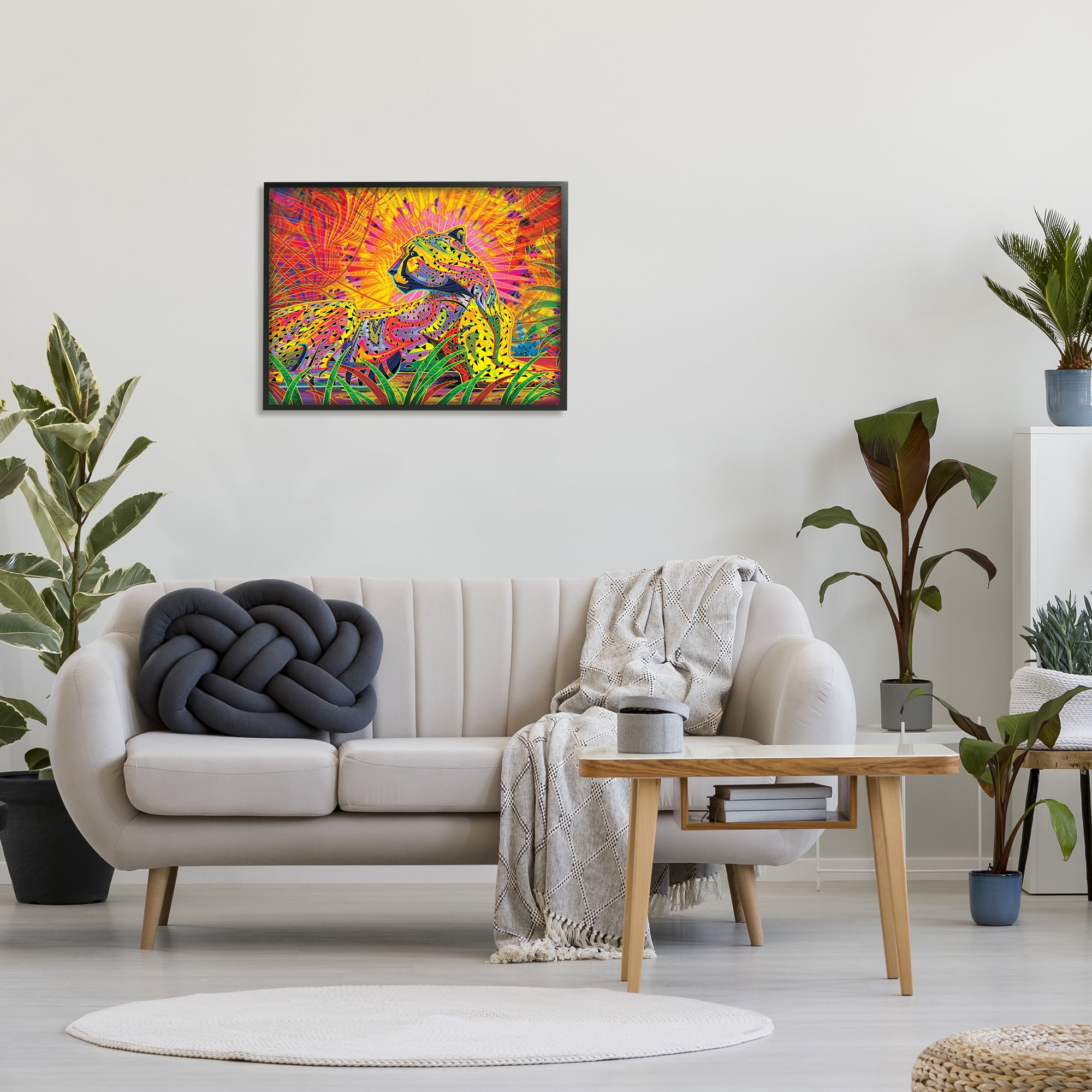 Stupell Industries Fractal Patterned Leopard Animals & Insects Painting Black Framed Art Print Wall Art, 30 x 24