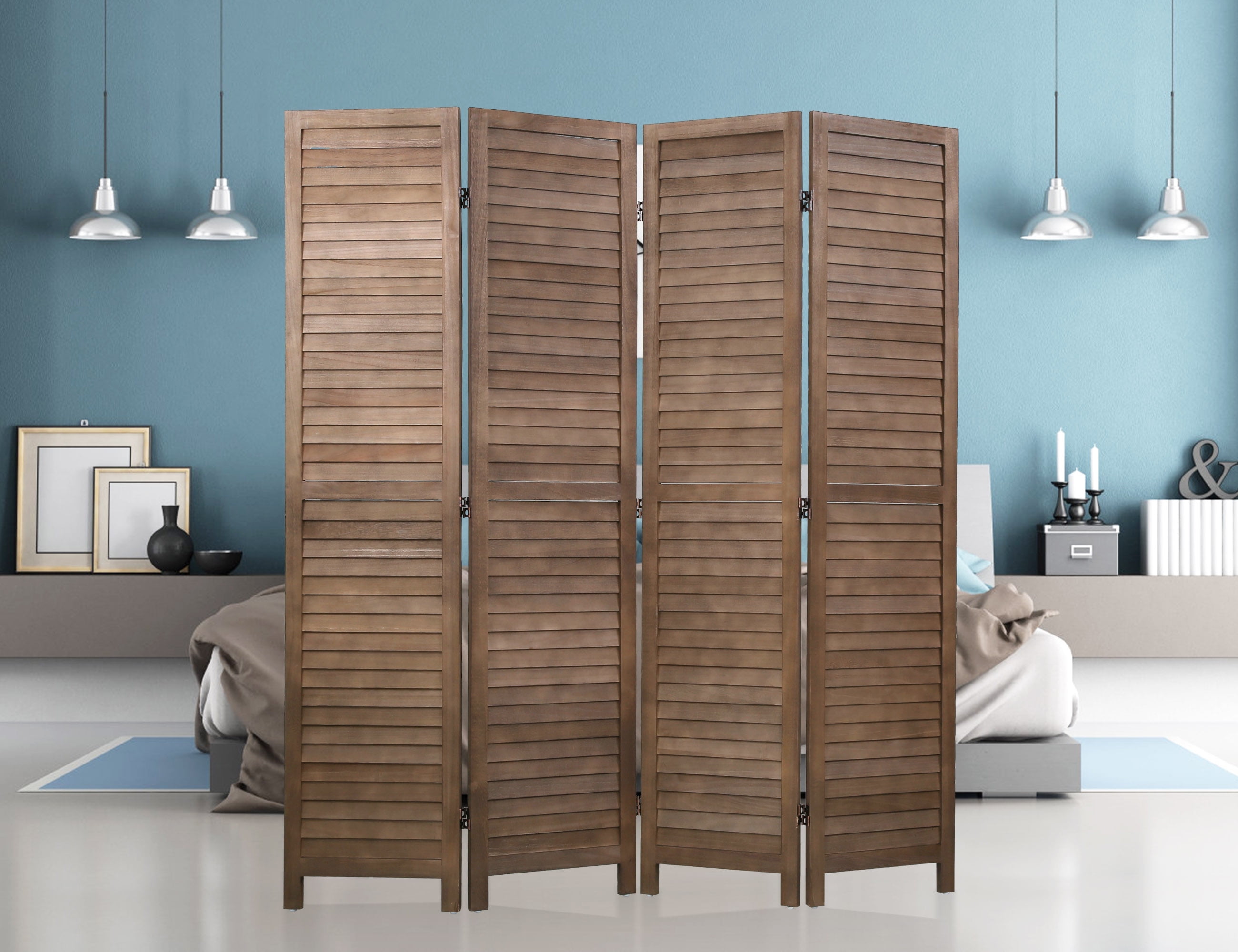 YRLLENSDAN 4 Panel Wood Room Divider Partition Room Dividers 5.6 Ft Tall Privacy Wall Divider 66.9" x 15.75" Each Panel Folding Wood Screen for Home Office Bedroom Restaurant (Brown)