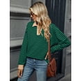 thumbnail image 2 of OBEEII Women V Neck Long Sleeve Sweatshirts Oversized Shirts Plus Size Pullover Tops Chic Green Blue Striped Going Out Causal Lounge Wear, 2 of 8