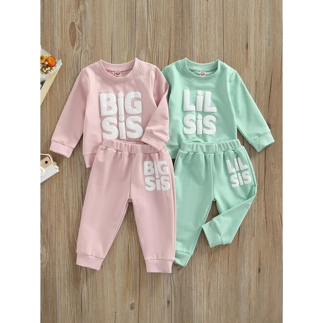 Gupgi Toddler Girl Sister Matching Outfits,Lil/Big Sis Pullover Pants 2Pcs Fall Clothes