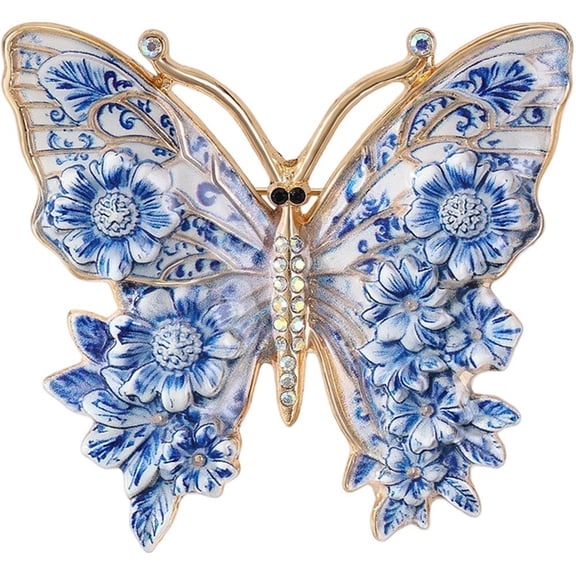Jiibva Vintage Butterfly Brooch Pin Stylish Elegant Flower Butterfly Lapel Pins Badge Delicate Jewelry Gifts for Women Dress Accessory
