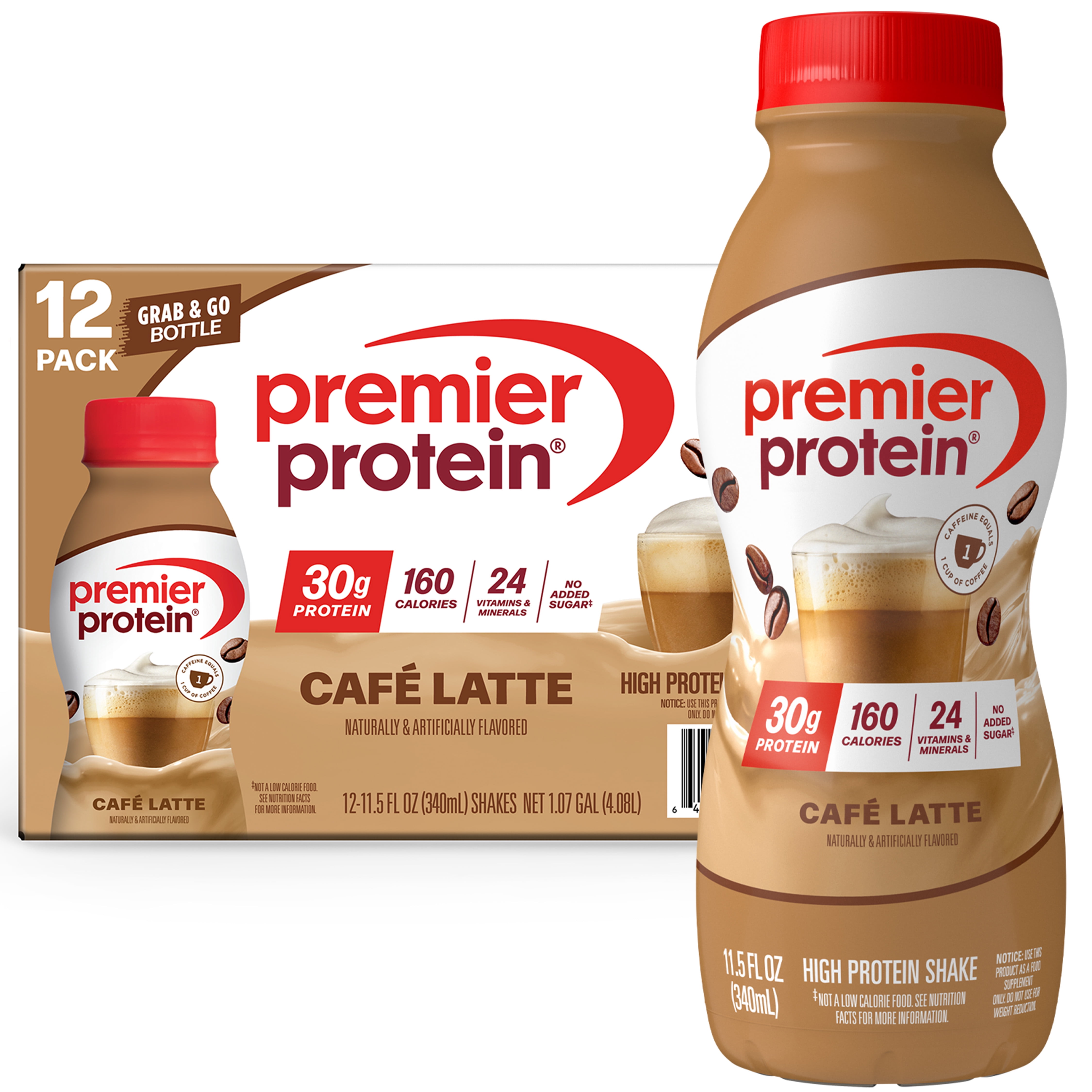 (2 pack) Premier Protein Shake, Café Latte, 30g Protein, 11.5 fl oz, 12 Ct