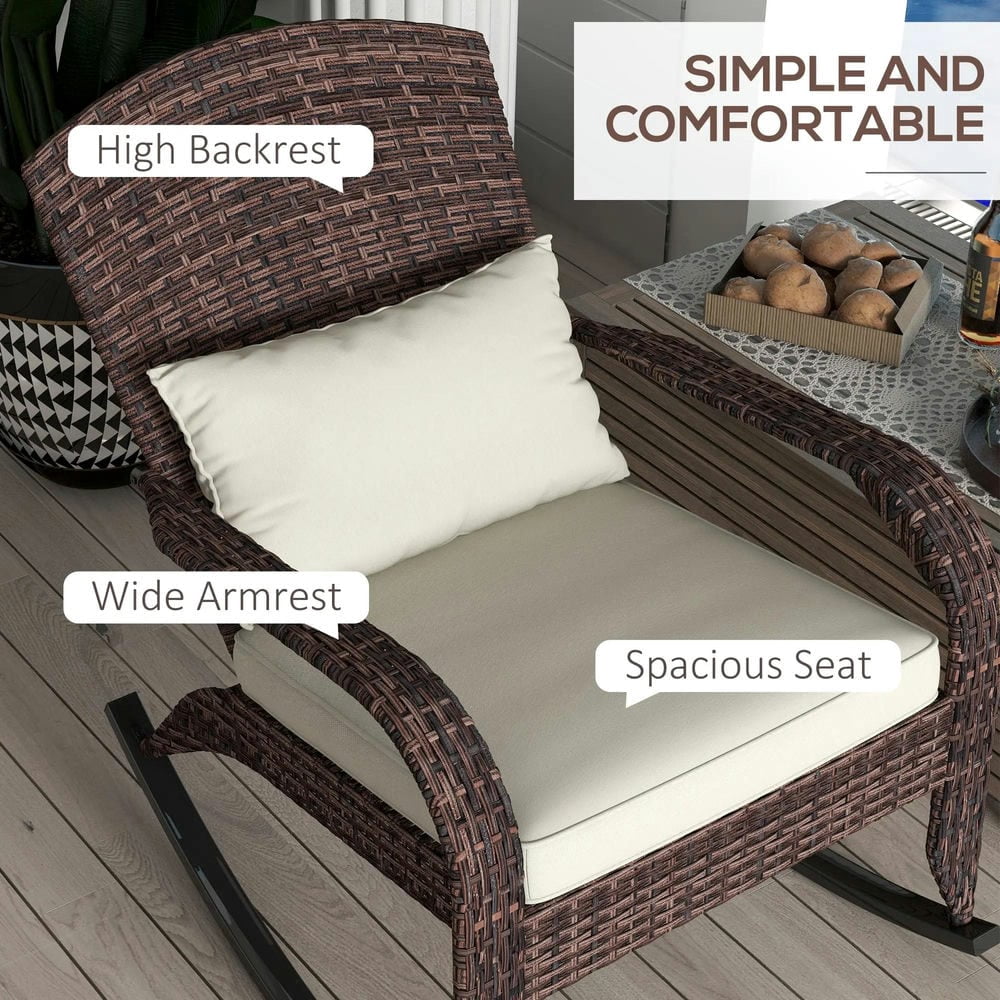 Spaco Adirondack Chair, Outdoor Wicker Rocking Chair with High Back, Seat Cushion and Pillow, Adirondack Chair for Outdoor as Porch, Balcony, Cream White