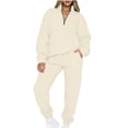 thumbnail image 2 of BiZtdJrK Women's 2 Piece Outfits Lounge Sets Half Zip Pullover Sweatshirt Matching Joggers Sweatpants Tracksuit Fall Winter Travel Outfits Khaki M Womens Sweaters, 2 of 6