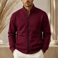 thumbnail image 5 of WIZUTIZ Men's Solid Color Zip Up Hoodless Sweatshirt Jacket Long Sleeve Warm Pocket Outerwear For Winter Daily, 5 of 7