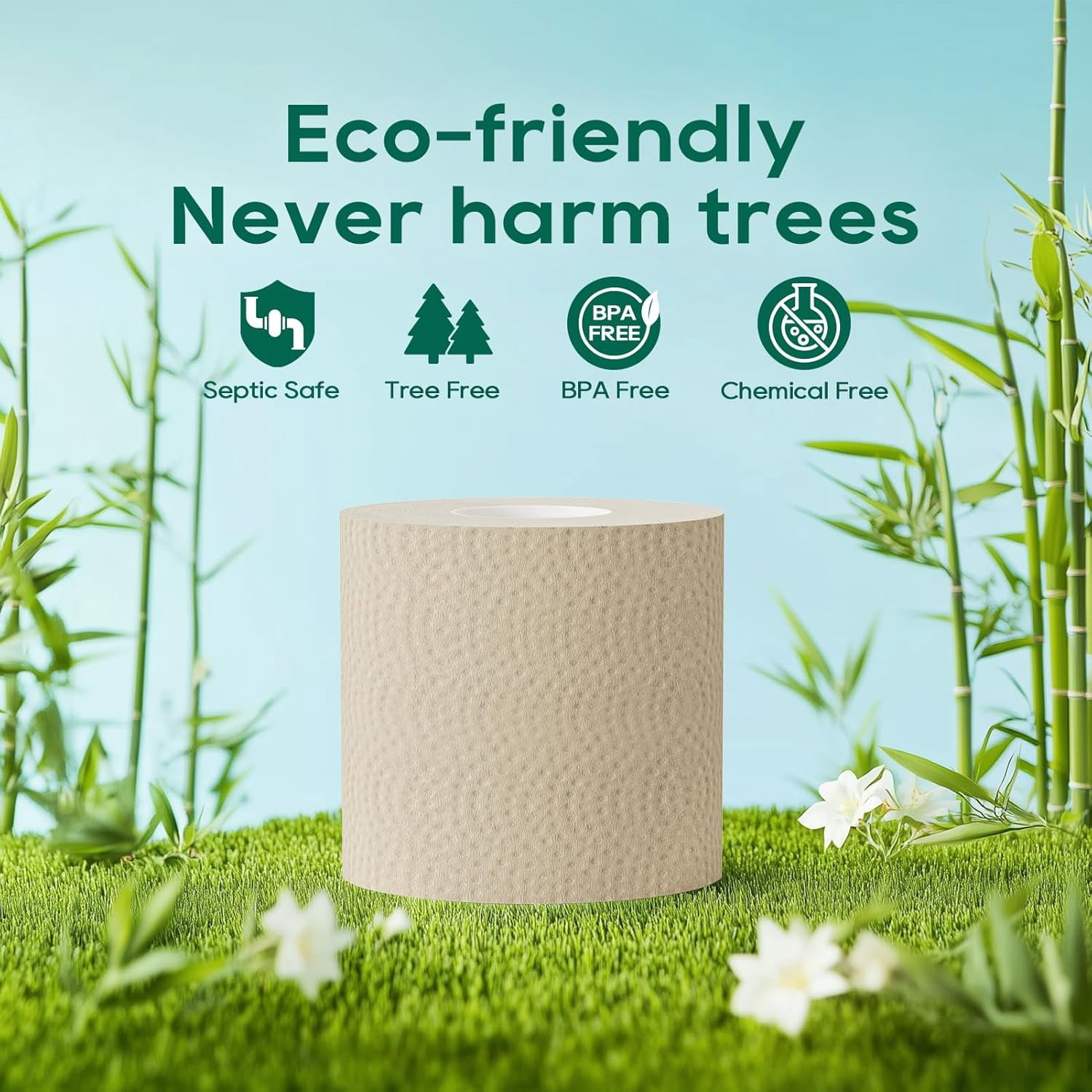 Bamboo Toilet Paper 3 Ply, Septic Safe Toilet Tissue, 12 Double Rolls, 320 Sheets Per Roll, Tree Free, Non Toxic, Soft and Absorbent, Eco Friendly Dye-Free Paper, Brown