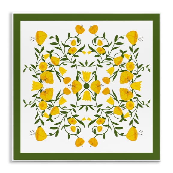 Stupell Industries Golden Blooms Symmetry Plants & Flowers Painting Unframed Art Print Wall Art, 12 x 12
