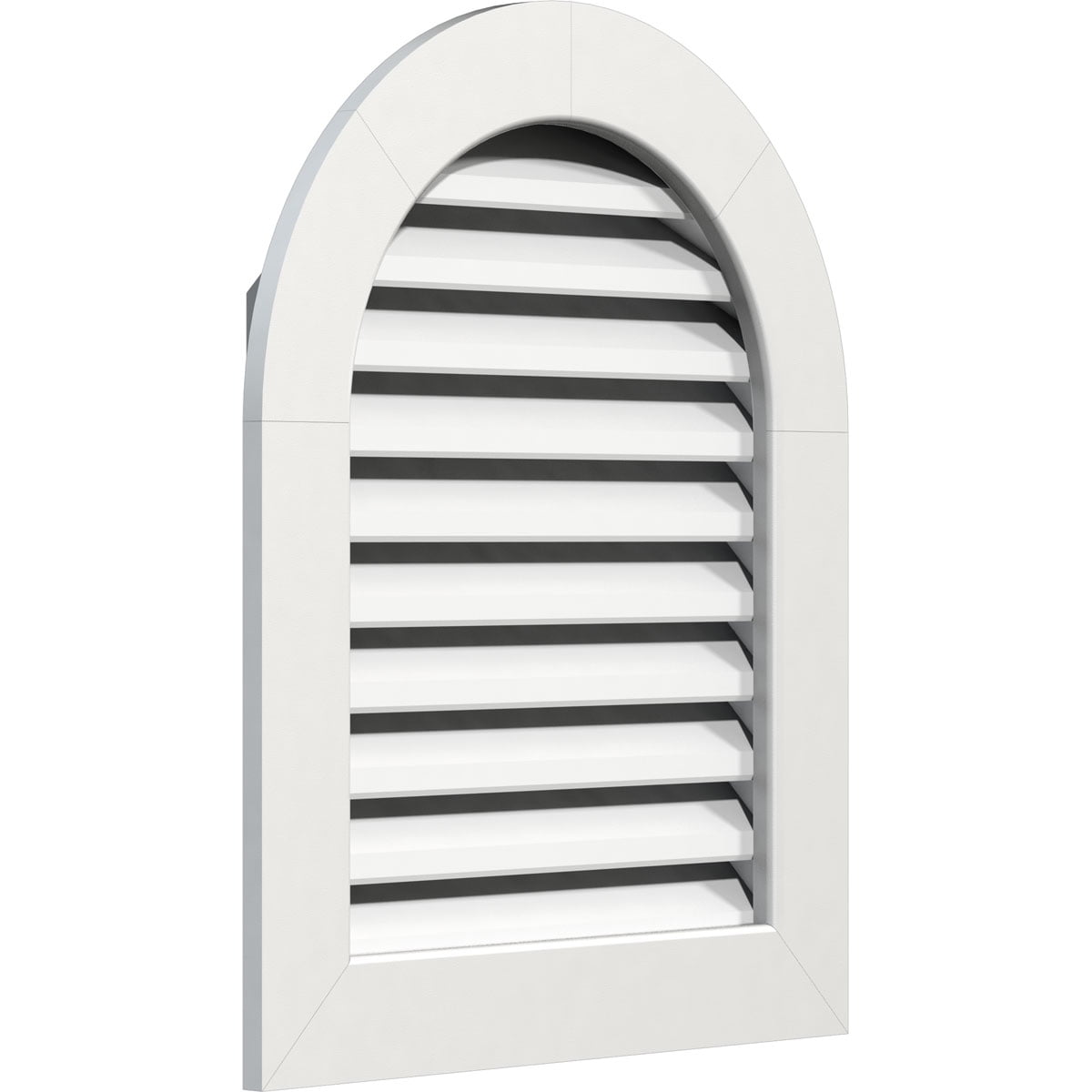 18"W x 30"H Round Top Gable Vent (23"W x 35"H Frame Size): Functional, PVC Gable Vent w/ 1" x 4" Flat Trim Frame