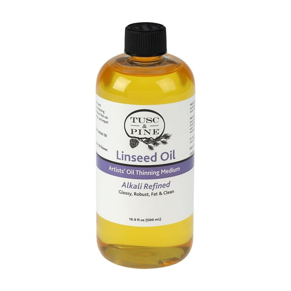 Tusc & Pine Alkali Refined Linseed Oil Paint Medium - 16.9 Oz Bottle - Enhance Flow, Translucency & Gloss - Solvent Free Drying Oil Paint Thinner for Artists - Made in North Carolina