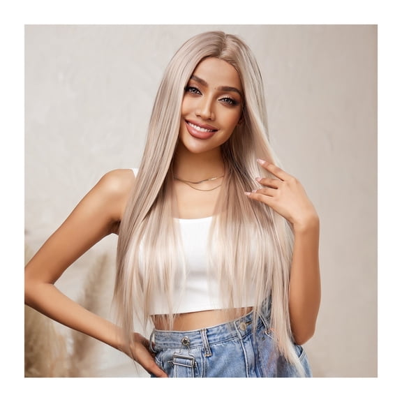 Blonde Lace Front Synthetic Wig Long Straight with Highlight Natural Hair Wig for Women Heat Resistant Cosplay Wig High Density