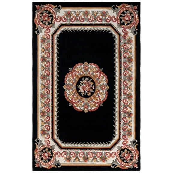 SAFAVIEH Naples Charlotte Bordered Area Rug, Black/Ivory, 6' x 9'